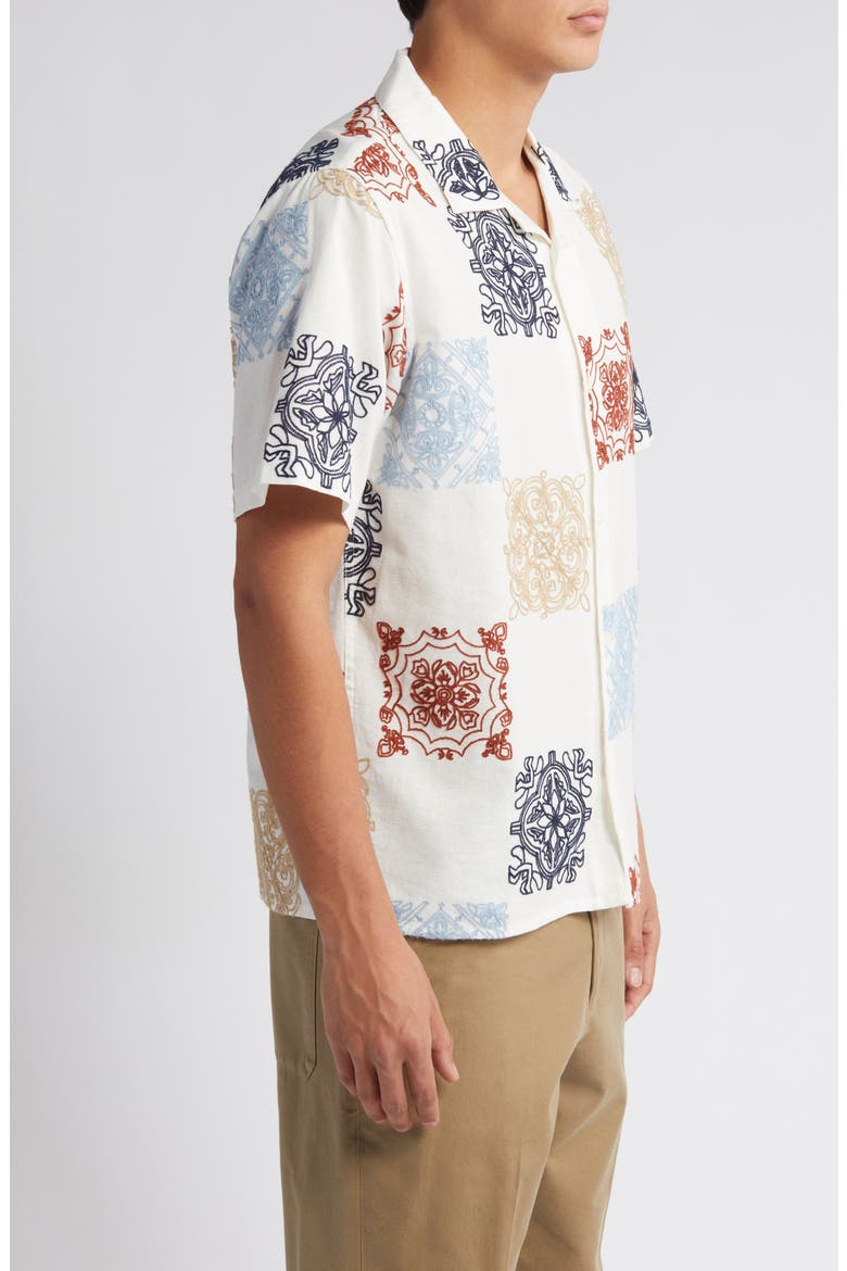 Didcot Relaxed Fit Short Sleeve Cotton & Linen Notched Collar Camp Shirt, Alternate, color, CREAM MULTI