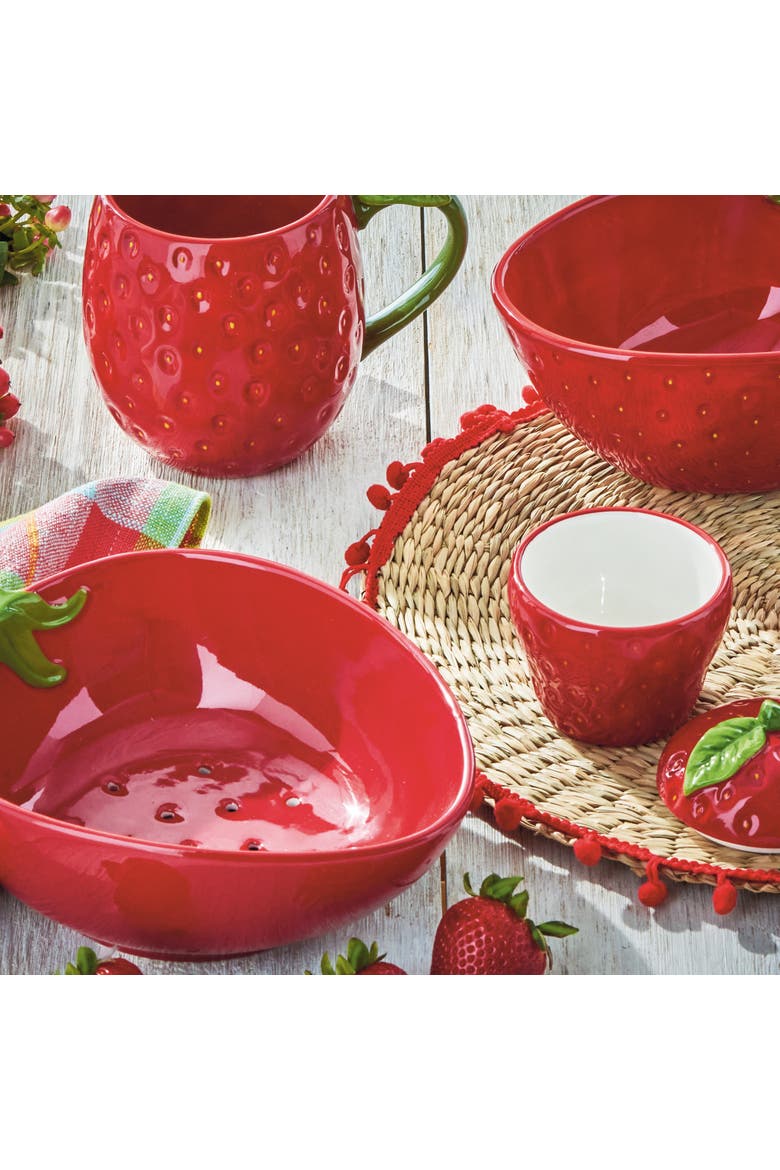 Strawberry Trinket Dish Red Multi Earthenware Summer, Alternate, color, Red