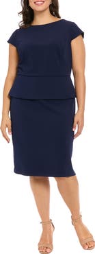 London Times Cap Sleeve Peplum Sheath Dress