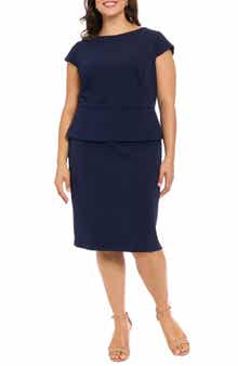 London Times Cap Sleeve Peplum Sheath Dress