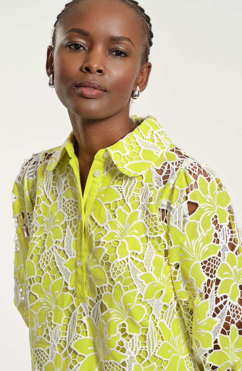 Isaac Mizrahi New York Floral Lace Eyelet Swing Shirtdress, Alternate, color, Lime