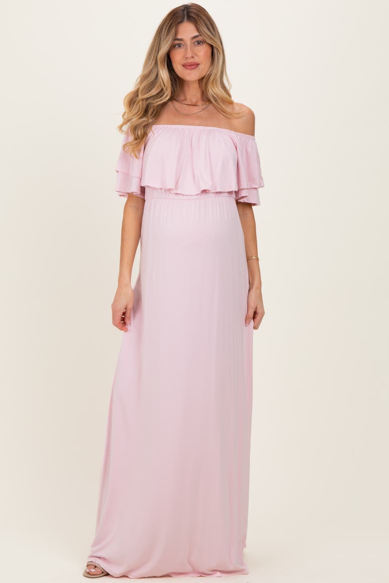 Ruffle Off Shoulder Maxi Dress, Alternate, color, Light Pink
