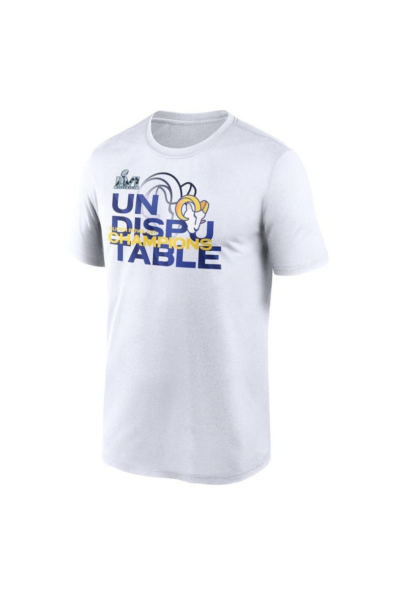 Men's Nike White Los Angeles Rams Super Bowl LVI Champions Slogan T-Shirt, Alternate, color, White