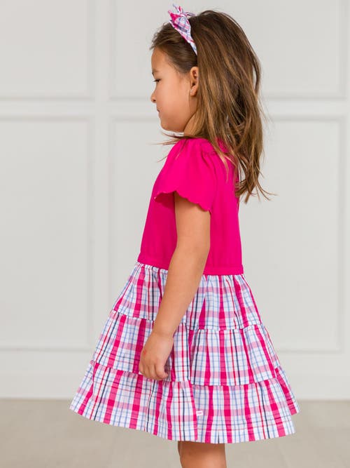 Rufflebutts Mixed Media Short Sleeve Tiered Dress In Red