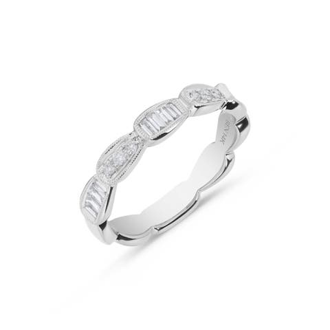 Serpent Scale Baguette Diamond Stack Ring in 14K White Gold