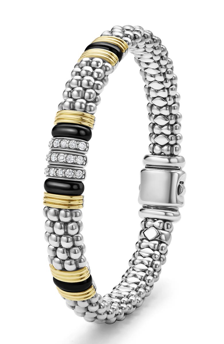 LAGOS Two-Tone Black Ceramic Station Diamond Bracelet, Alternate, color, Two Tone