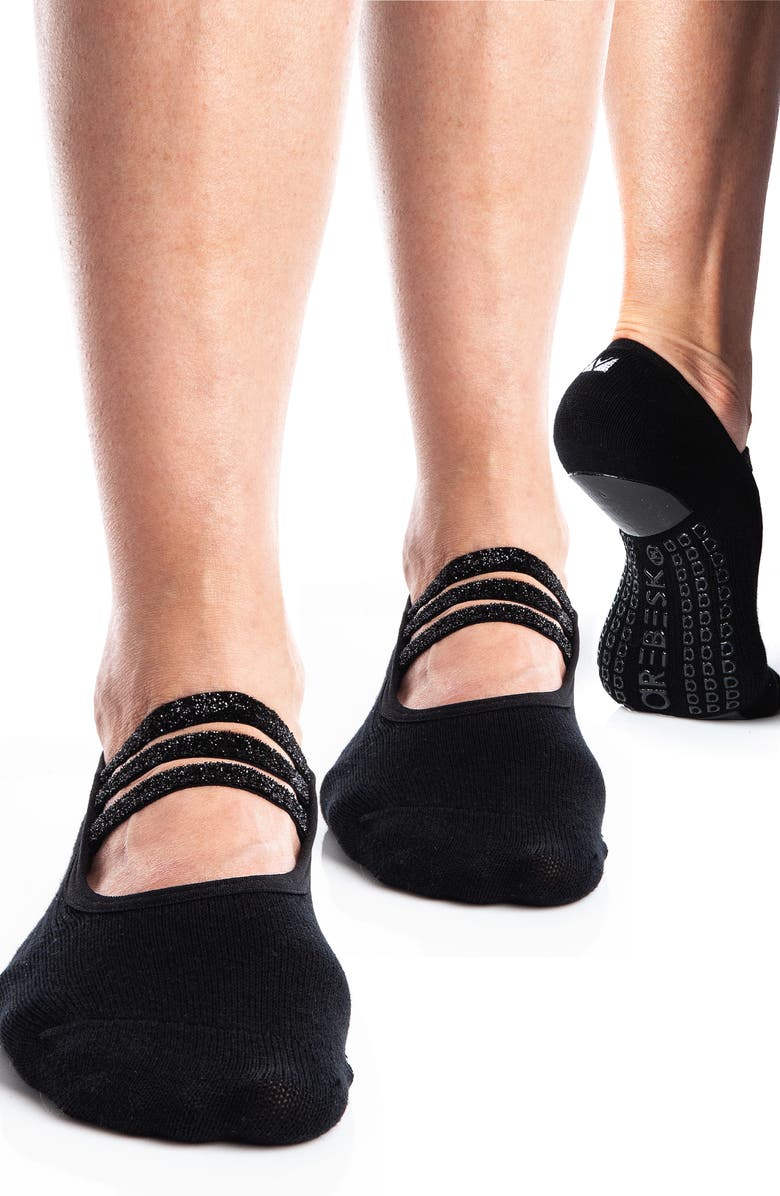 Arebesk Sparkle 2-Pack No-Slip Closed Toe Socks, Alternate, color, Black- Black