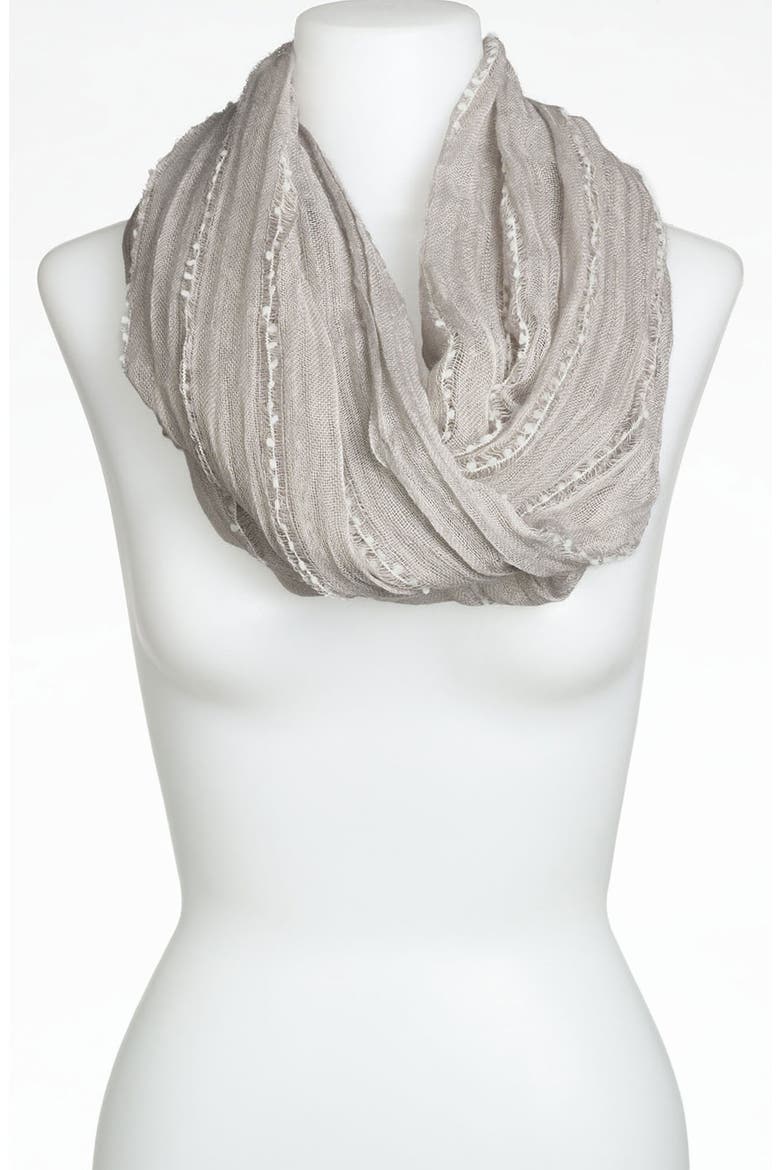Pompom Stripe Infinity Scarf, Main, color, GREY