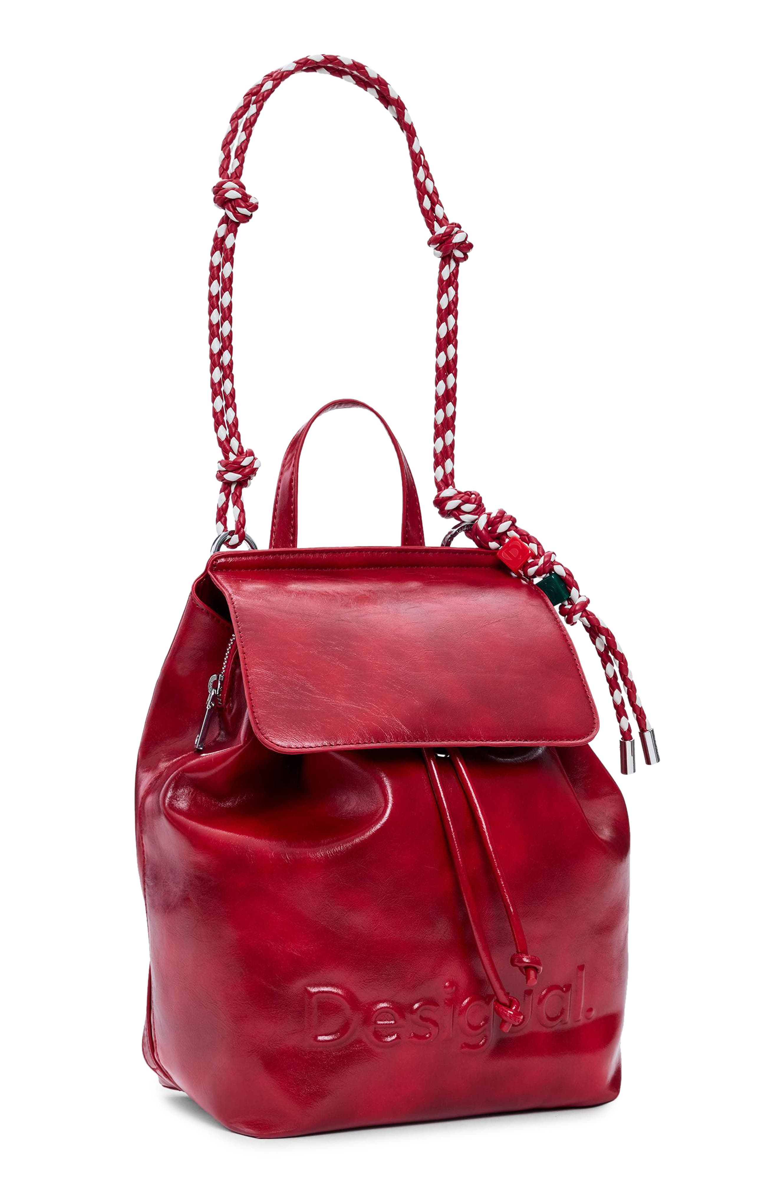 Desigual Mini Logo Embossed Convertible Faux Leather Backpack, Alternate, color, 