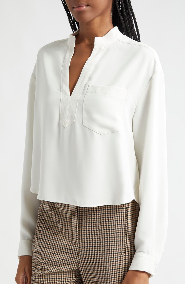 Veronica Beard Dean Split Neck Long Sleeve Top, Alternate, color, Dove