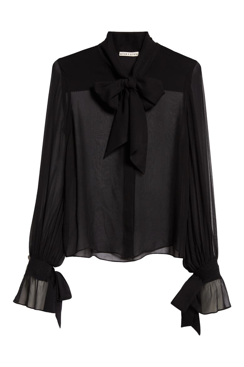 Lloyd Tie Neck Sheer Silk Top, Alternate, color, BLACK