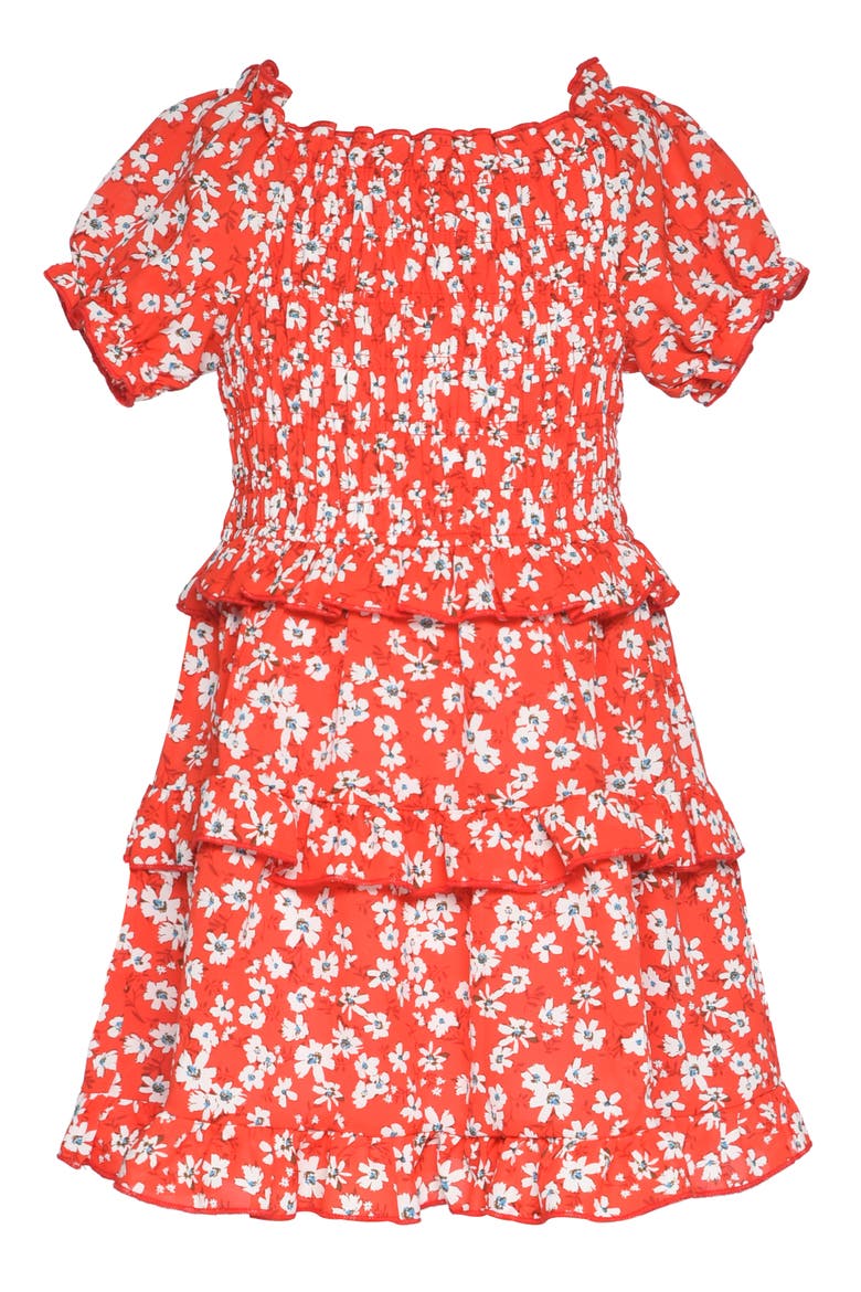 Kids' Floral Tiered Dress, Alternate, color, RED MULTI