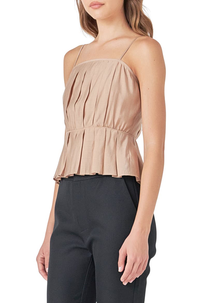 Pleated Peplum Top, Alternate, color, TAN