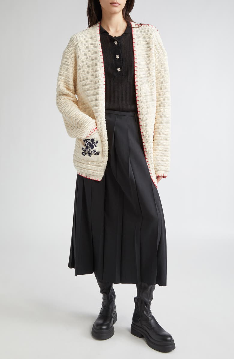 EENK Floral Jacquard Cotton & Wool Cardigan, Alternate, color, Cream