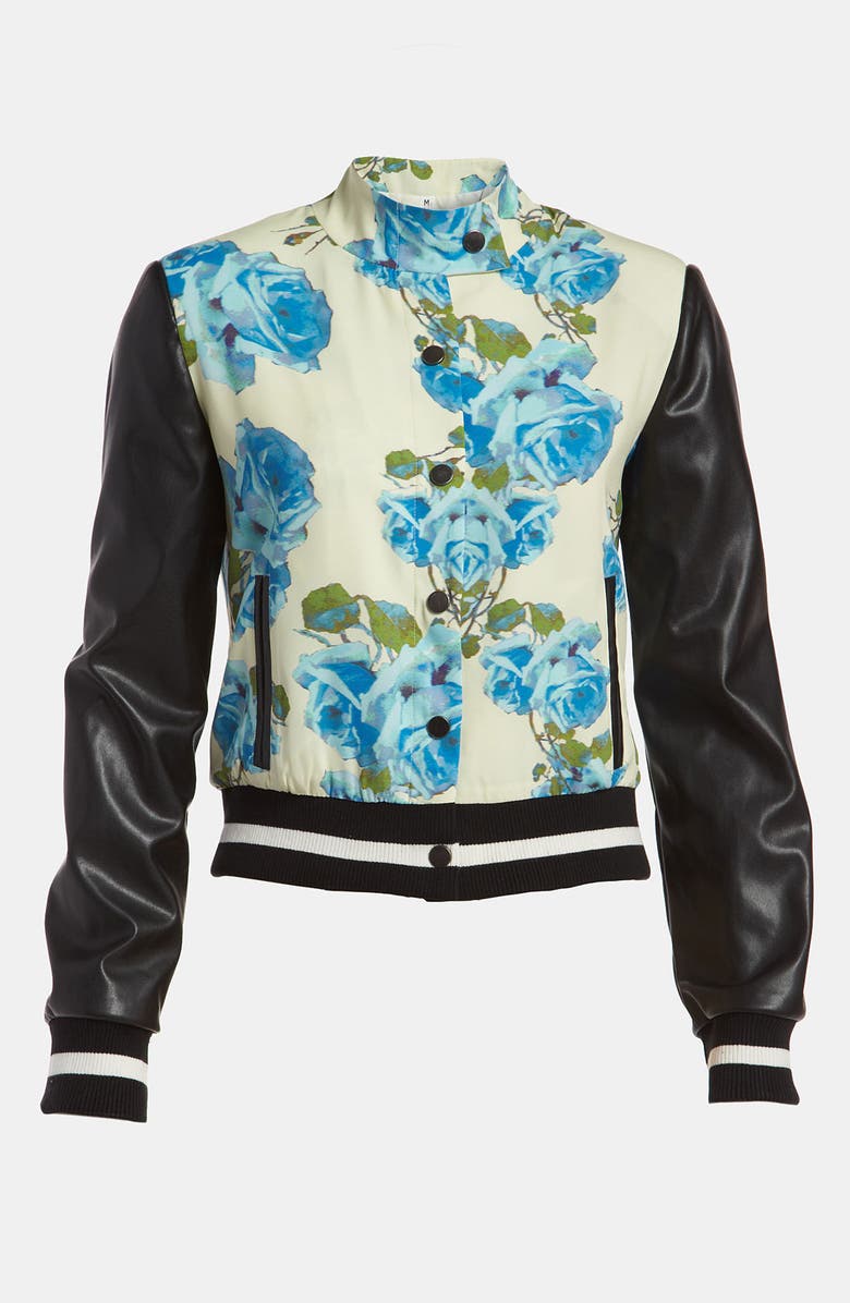 Mural 'Turning Rose' Letterman Jacket, Main, color,