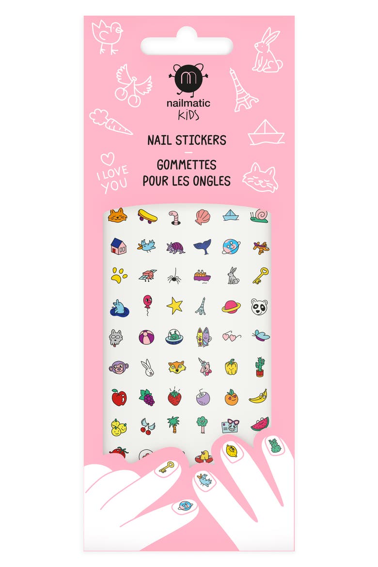 Kids' Set of 72 Nail Stickers, Main, color, PINK MULTI