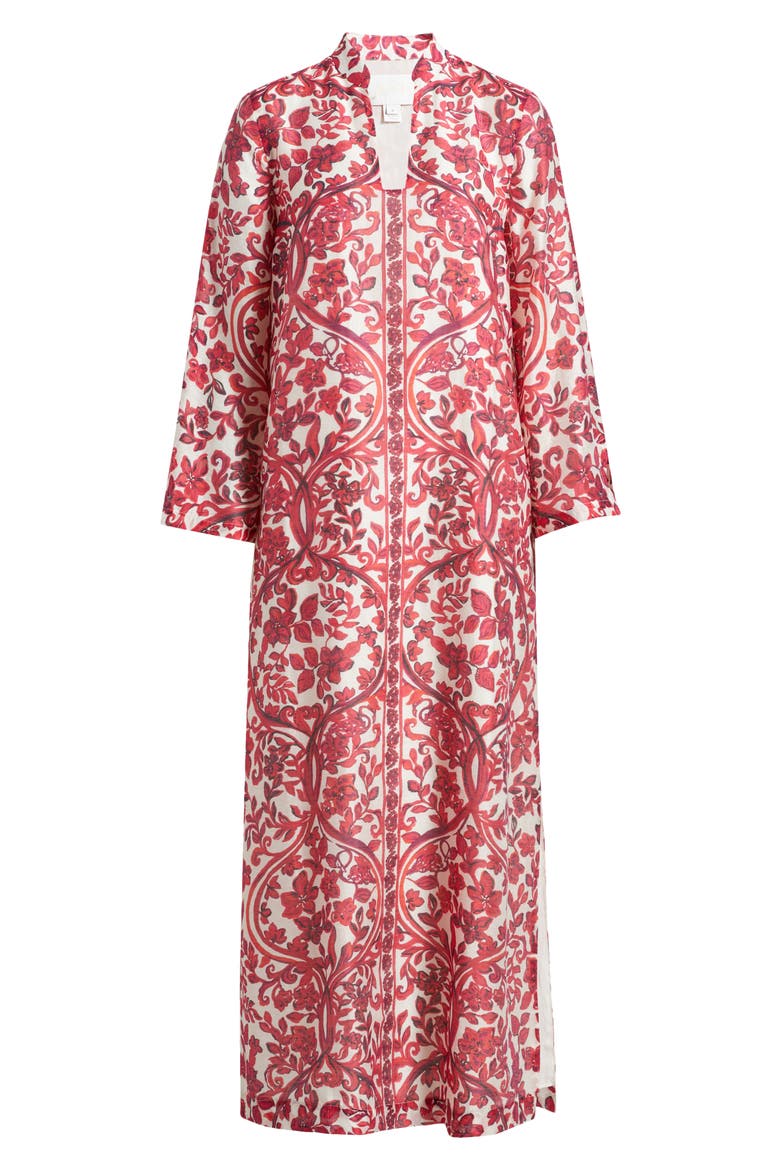 Irella Floral Mixed Print Long Sleeve Caftan Dress, Alternate, color, COCONUT