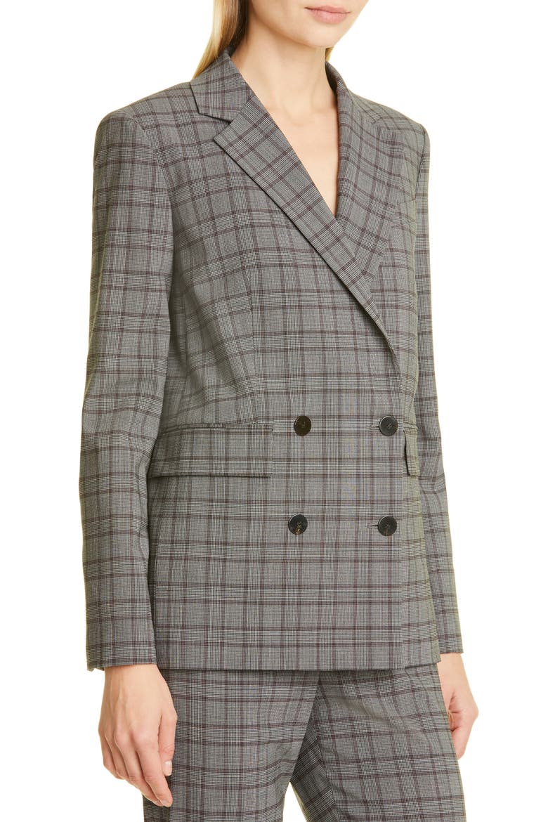Women's Piazza Double Breasted Stretch Wool Blazer, Alternate, color, HEATHER GREY/ BURGUNDY