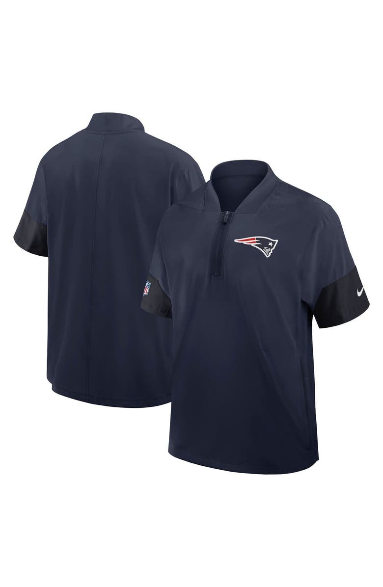 Nike Men's Nike Navy New England Patriots Sideline Short Sleeve Quarter-Zip Performance Coach Jacket, Main, color, Navy