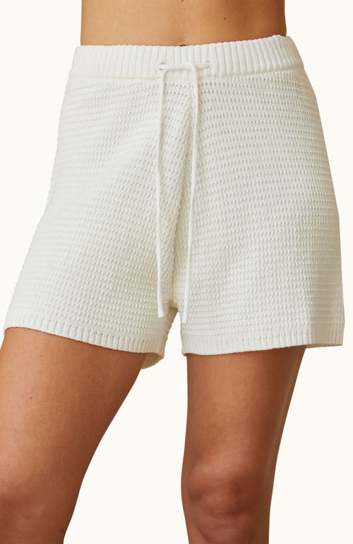 Crescent Drawstring Waffle Shorts In White
