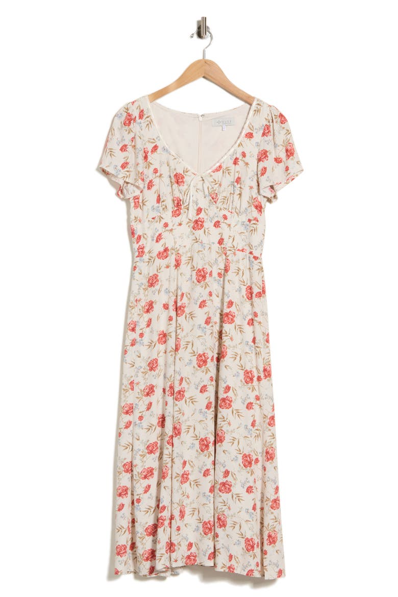 Floral Sweetheart Neck Midi Dress, Main, color, RED CARNATIONS
