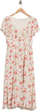 WAYF Floral Sweetheart Neck Midi Dress