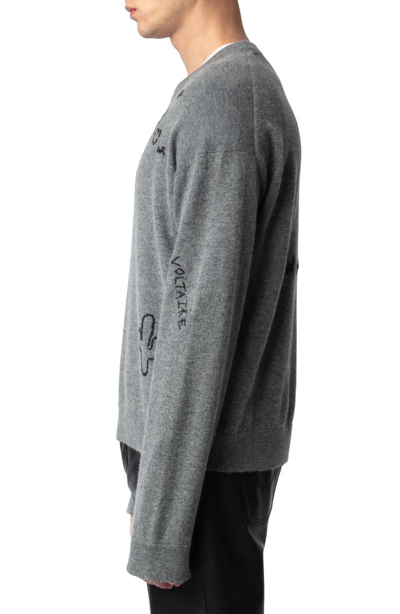 Zadig & Voltaire Marco Embroidered Detail Merino Wool & Cashmere Sweater, Alternate, color, 