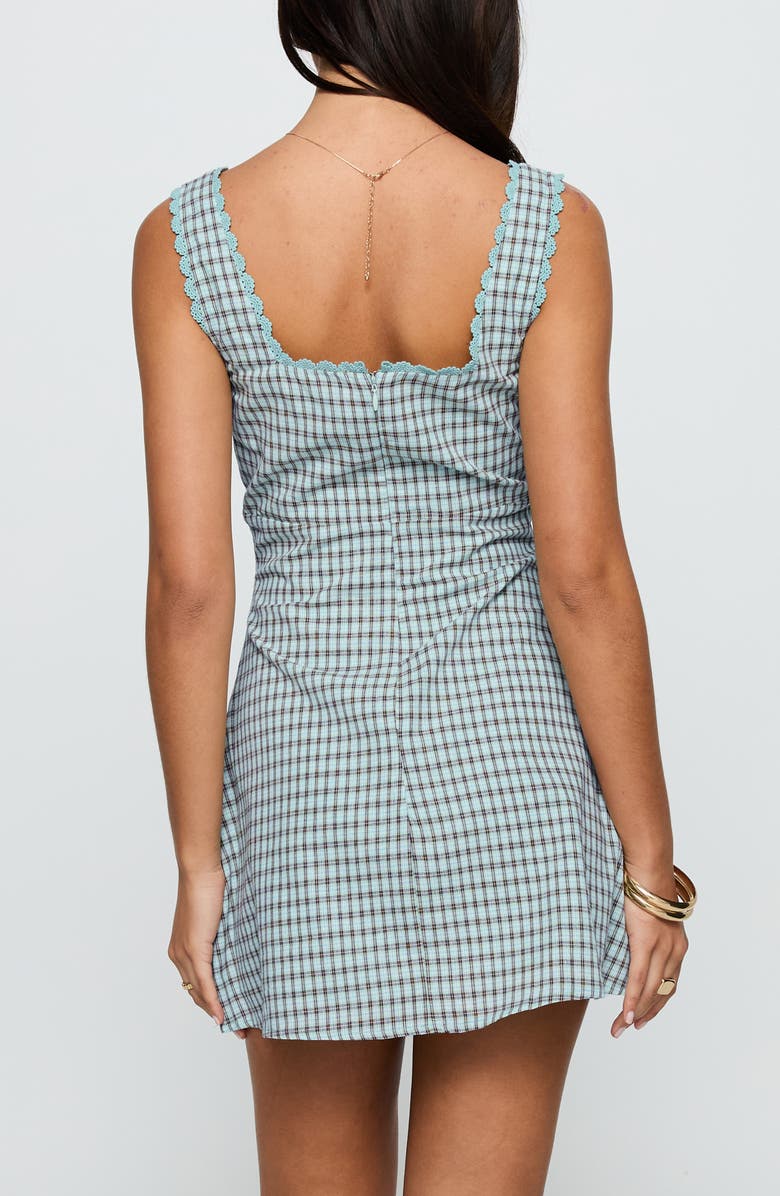 Princess Polly Dasha Check Cotton Fit & Flare Minidress, Alternate, color, Blue / Brown Check