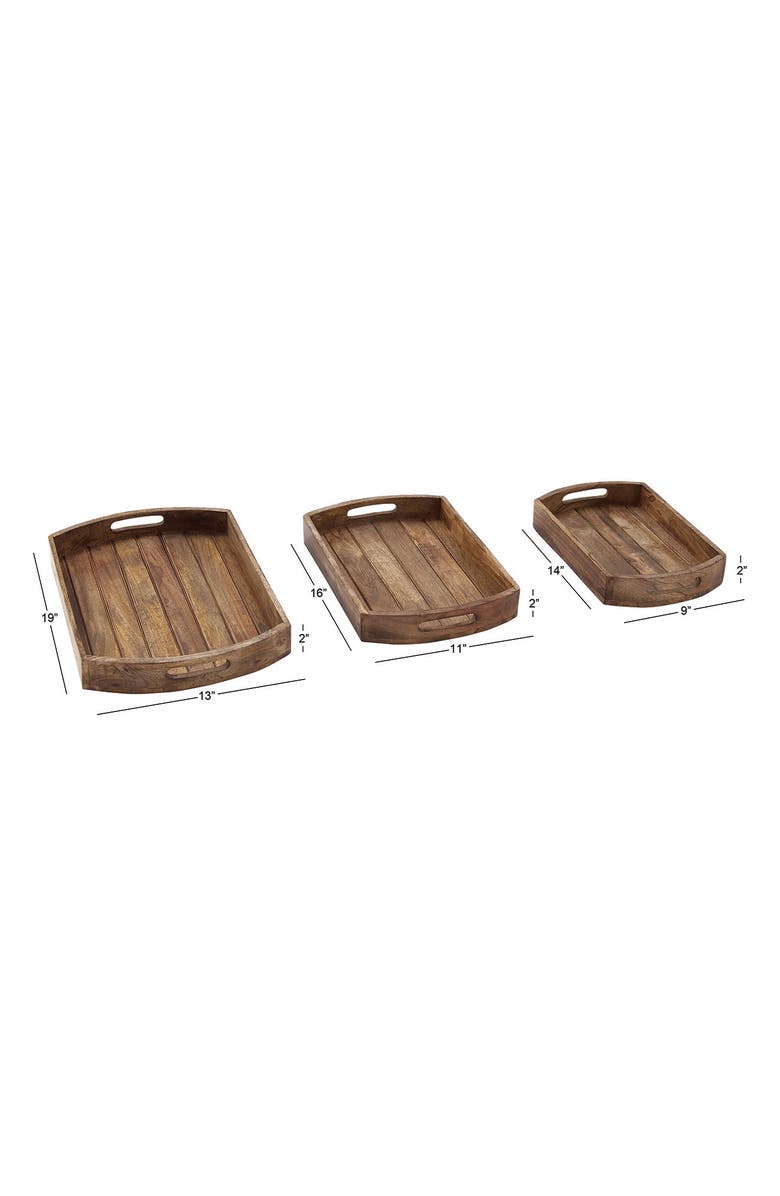 SONOMA SAGE HOME Light Brown Mango Wood Tray with Slot Handles - Set of 3, Alternate, color,
