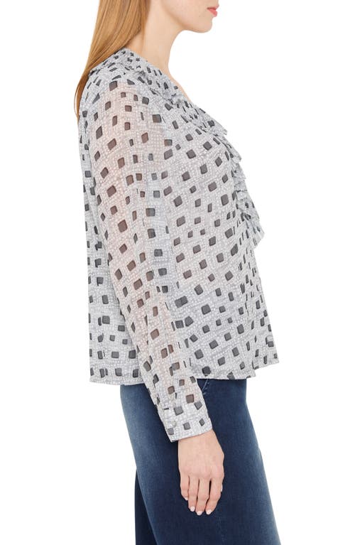 Nic + Zoe Nic+zoe Abstract Square Ruffle Chiffon Top In Gray