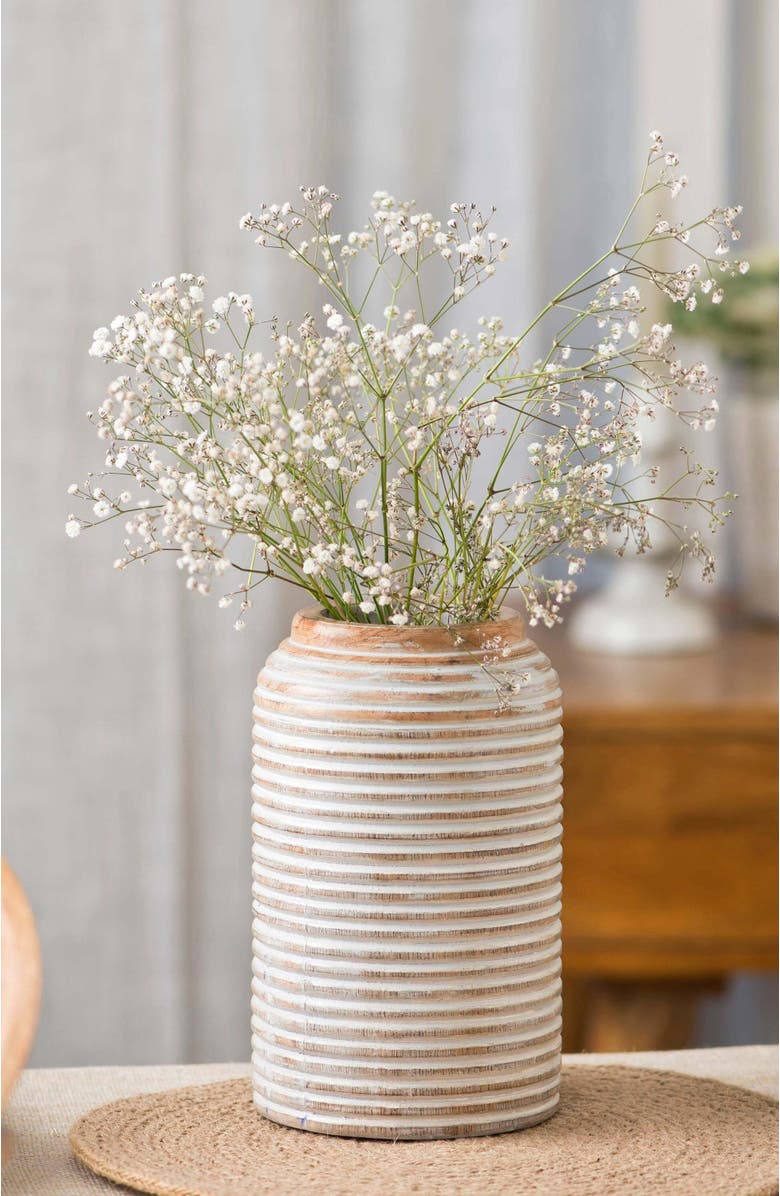 Mela Artisans Etchra Vase - Rustic White, Alternate, color, White