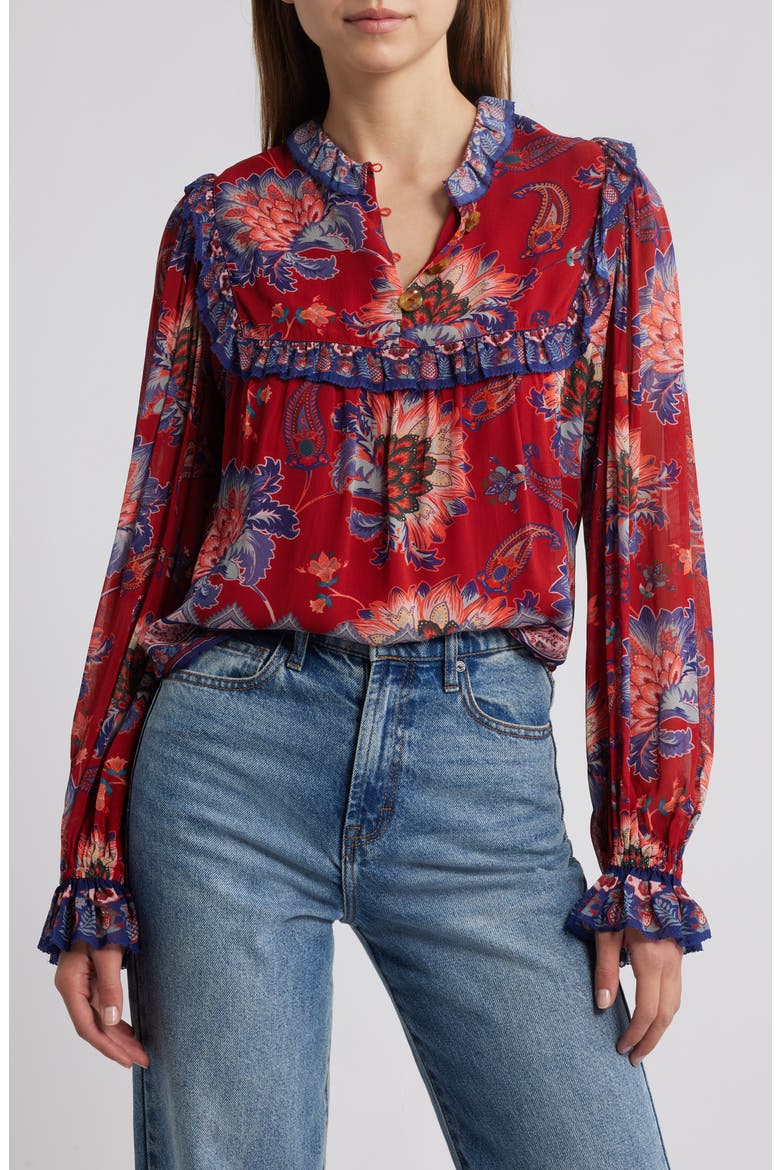 Luang Long Sleeve Popover Top, Main, color, RED