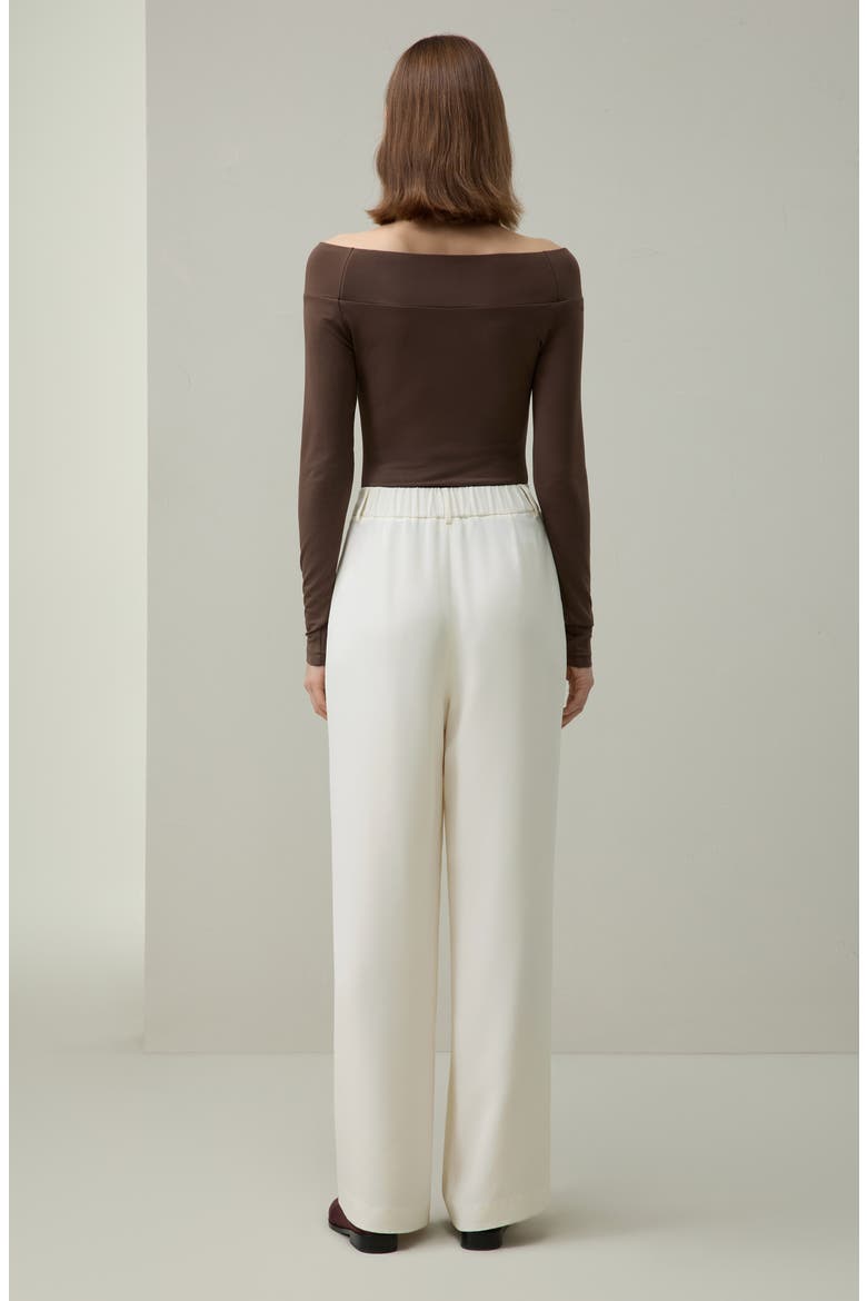 Silk Crepe Pleated Straight Trousers, Alternate, color, Natural White