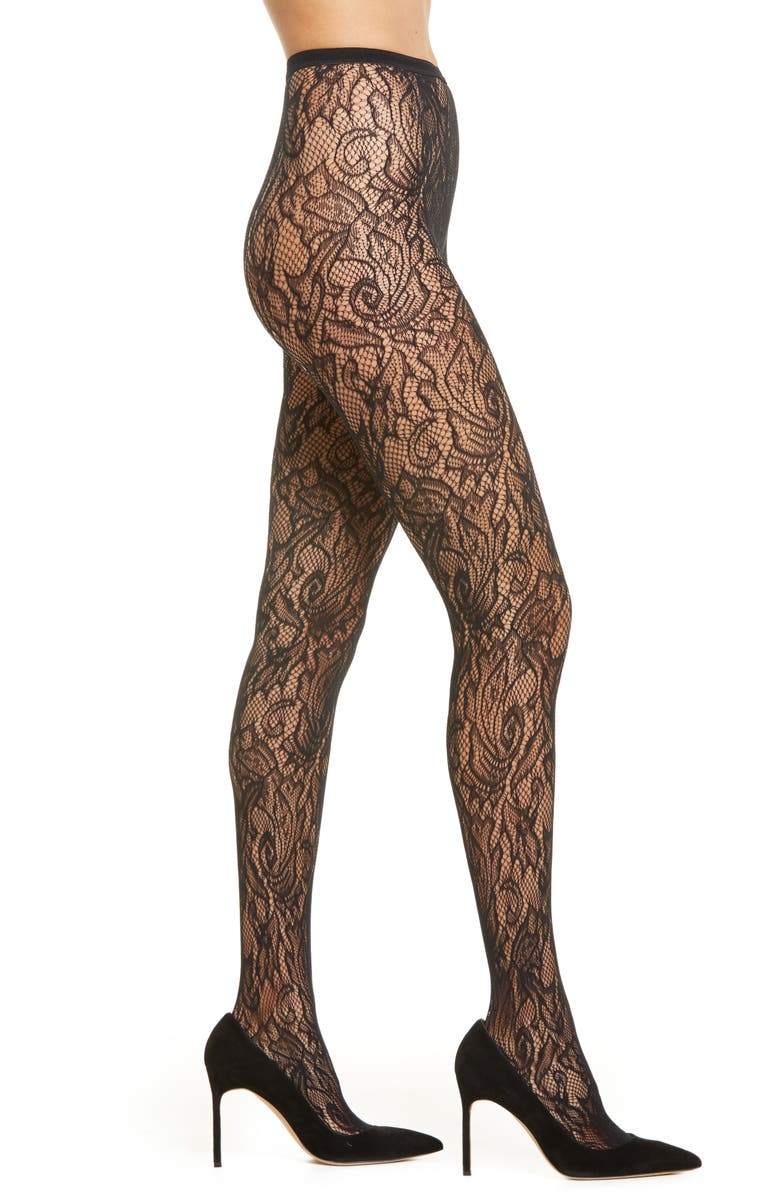 Dries Van Noten Leaf Fishnet Tights, Main, color, 