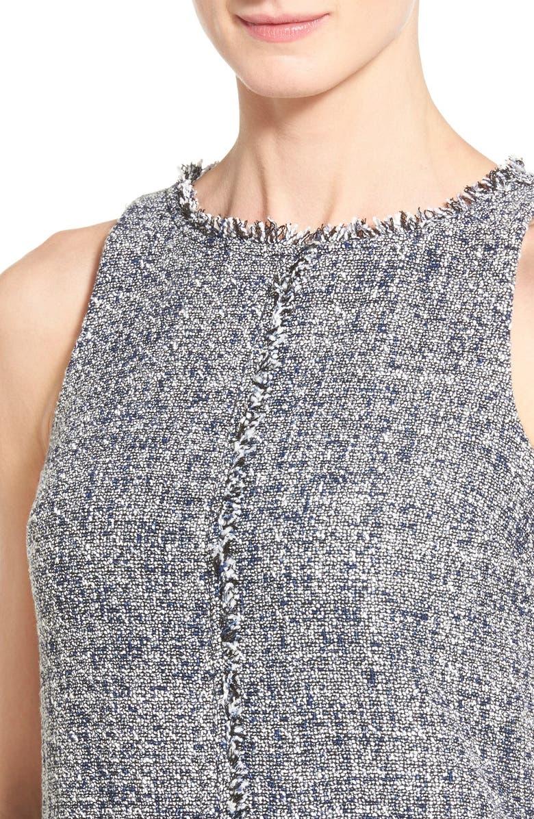 MICHAEL Michael Kors Fray Trim Sleeveless Tweed Sheath Dress, Alternate, color, 