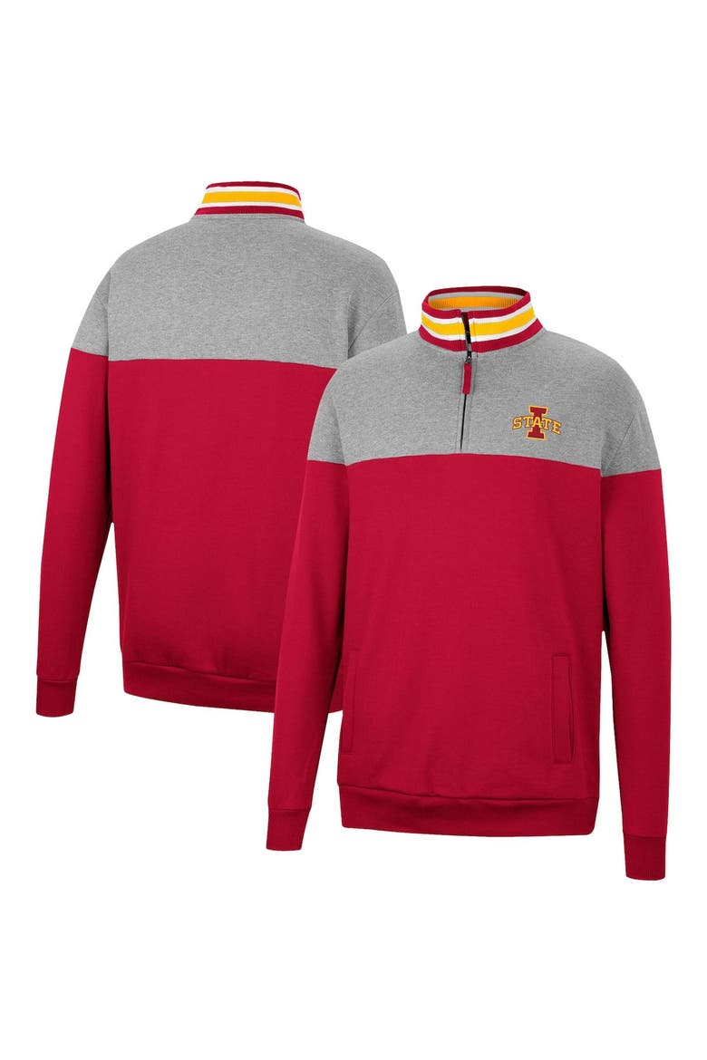 Men's Colosseum Heathered Gray/Cardinal Iowa State Cyclones Be the Ball Quarter-Zip Top, Main, color, Cardinal