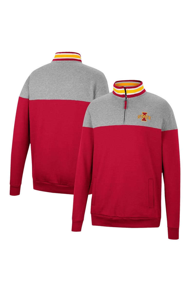 COLOSSEUM Men's Colosseum Heathered Gray/Cardinal Iowa State Cyclones Be the Ball Quarter-Zip Top, Main, color, Cardinal