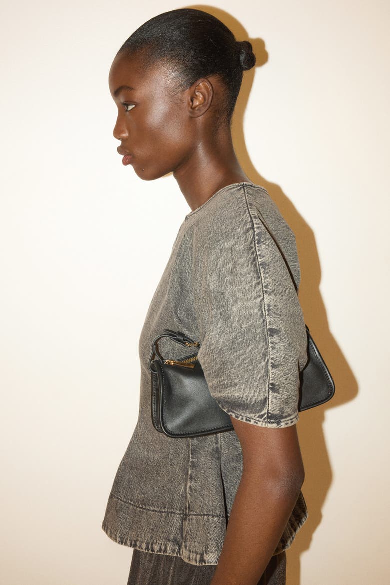 Denim Peplum Blouse, Alternate, color, Washed black