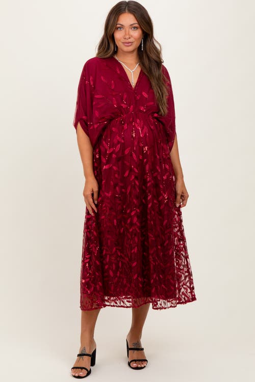 Pinkblush Embroidered Tulle Dolman V-neck Midi Dress In Red