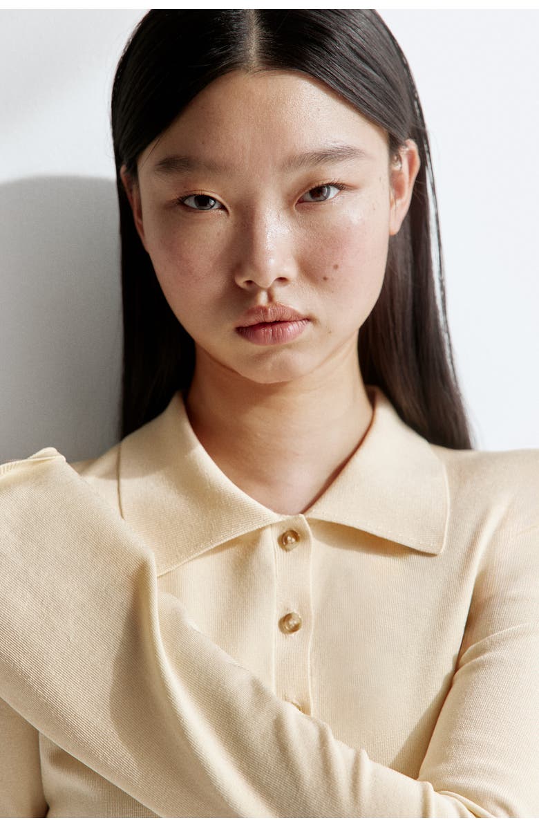 H&M Fine-knit button-front top, Alternate, color, Light Beige