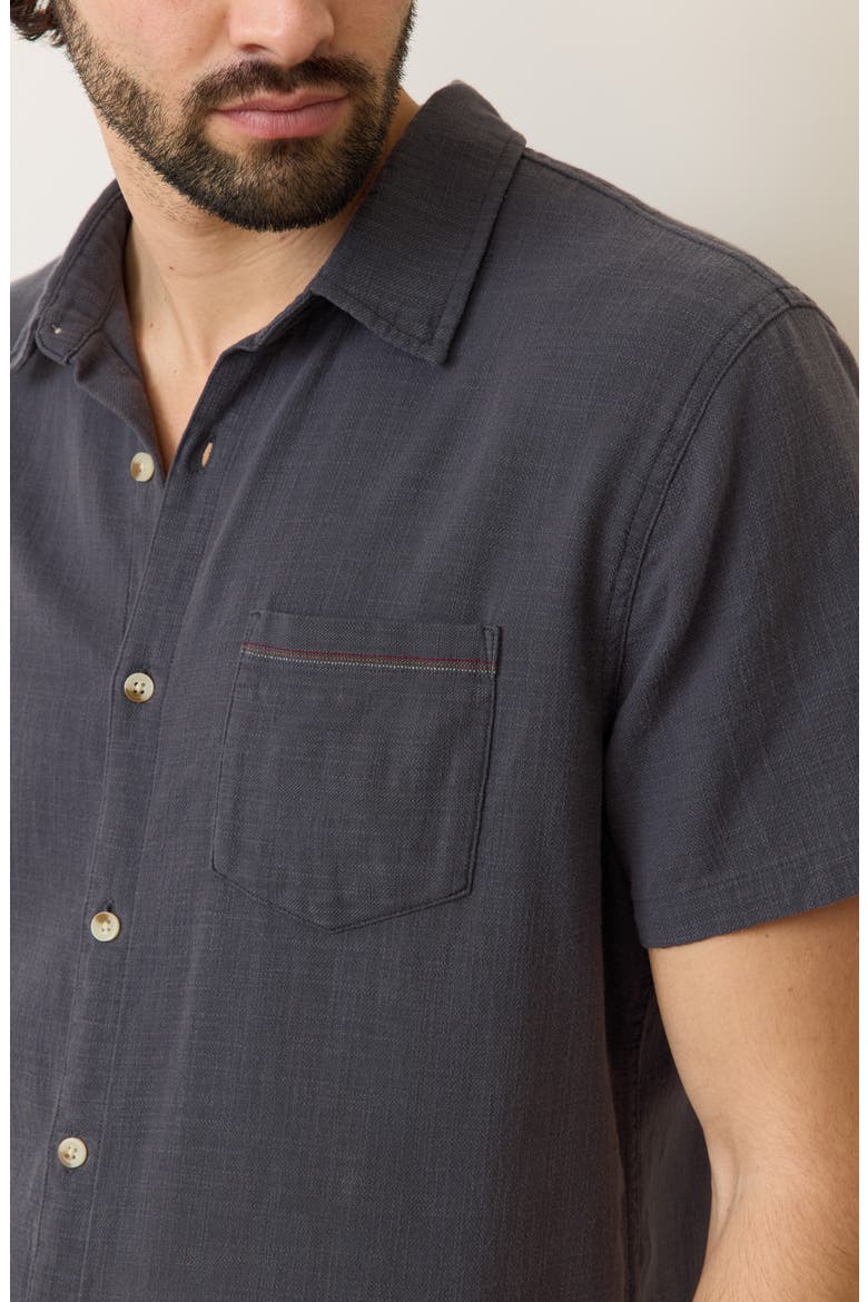 Classic Solid Short Sleeve Stretch Cotton Selvage Button-Up Shirt, Alternate, color, INDIA INK