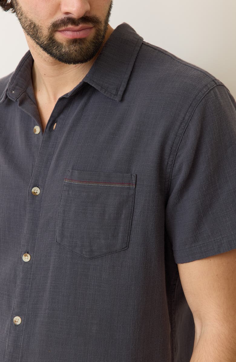 Marine Layer Classic Solid Short Sleeve Stretch Cotton Selvage Button-Up Shirt, Alternate, color, India Ink