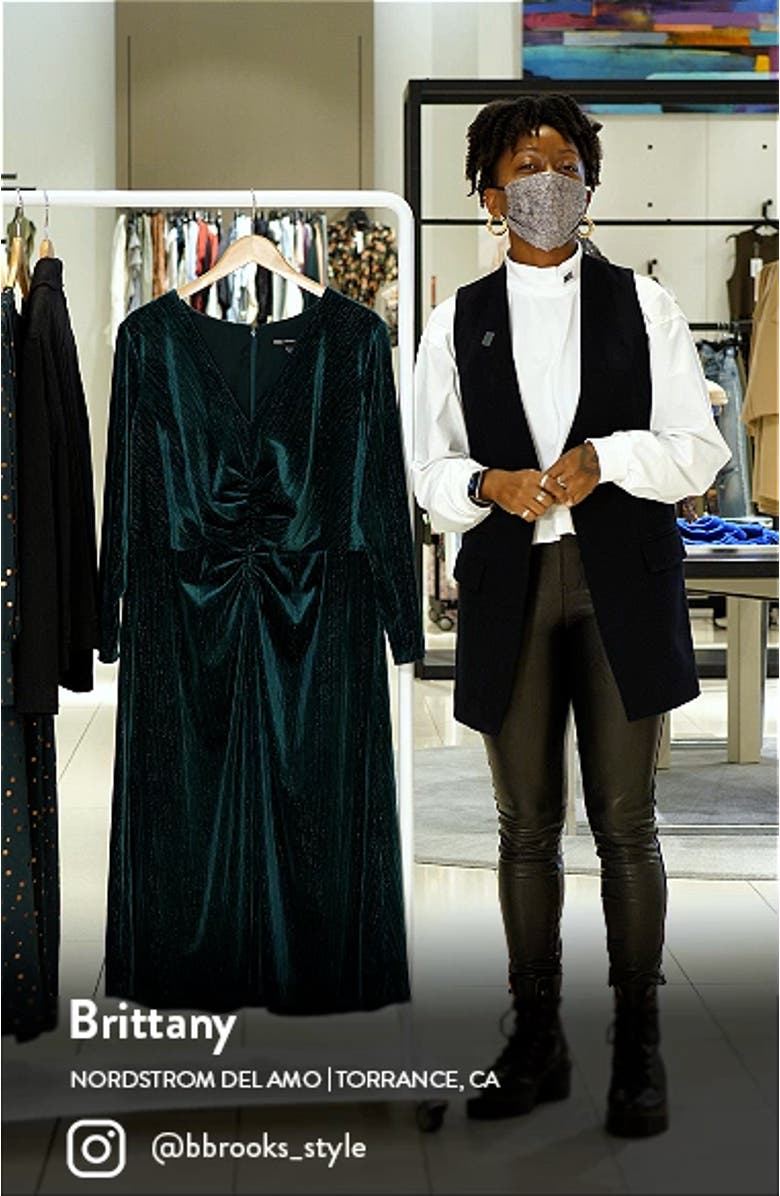 Ruched Long Sleeve Velvet Midi Dress, sales video thumbnail