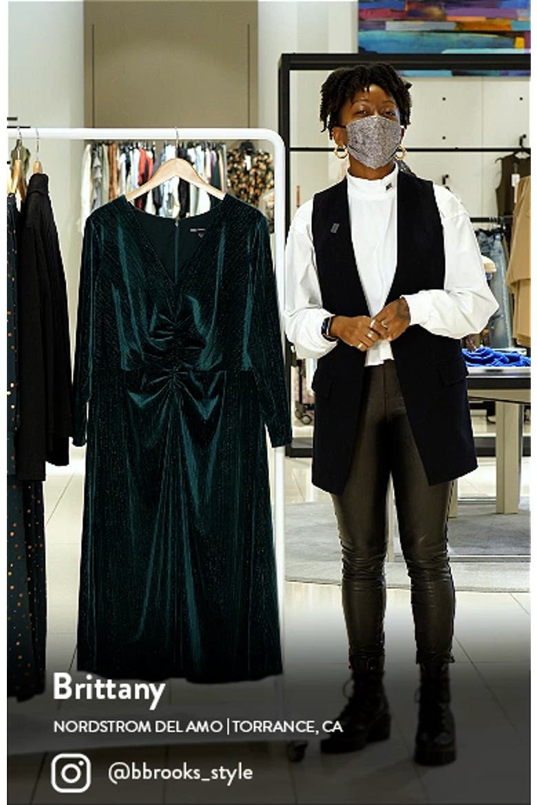 Ruched Long Sleeve Velvet Midi Dress video