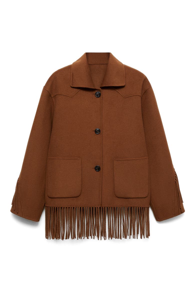Fringed Wool Blend Coat, Alternate, color, TOBACCO BROWN