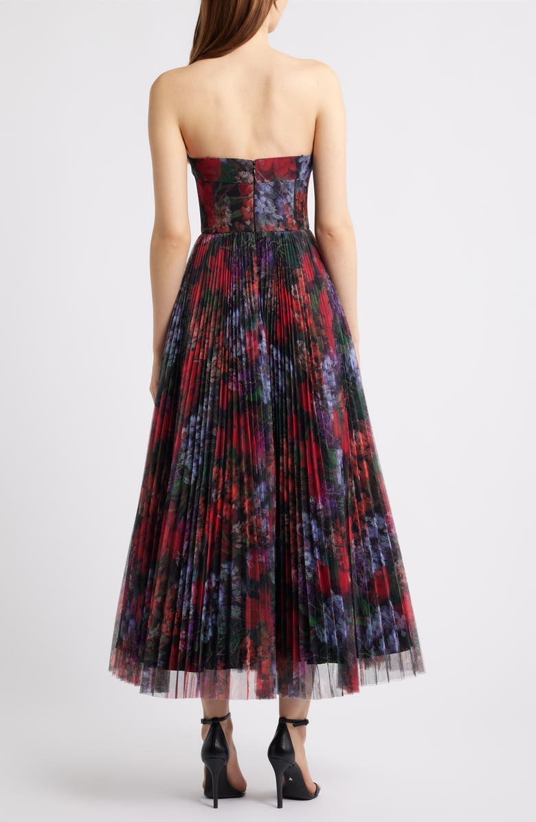 Hutch Alba Pleated Underwire Strapless Cocktail Dress, Alternate, color, Black Multi Winter Garden