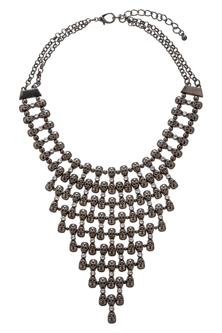 Skull Statement Necklace, Main, color, SILVER