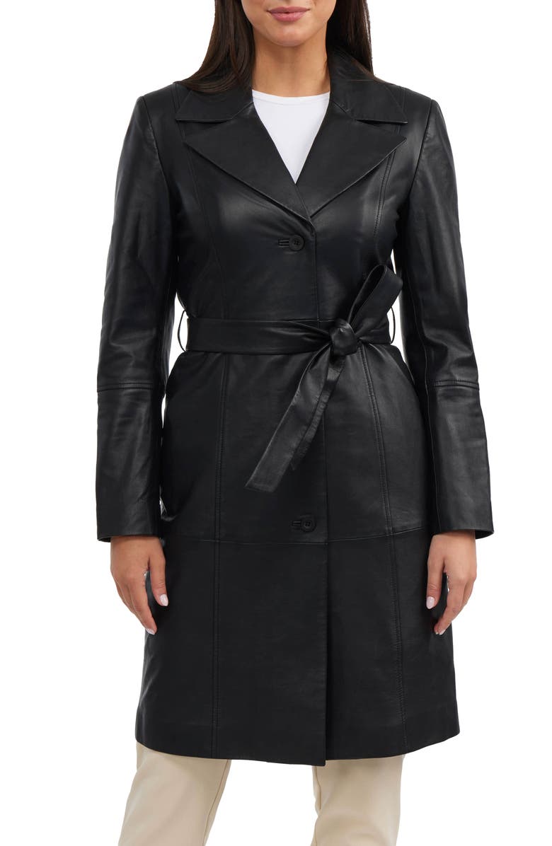 BADGLEY MISCHKA Single Breasted Leather Trench Coat, Main, color,
