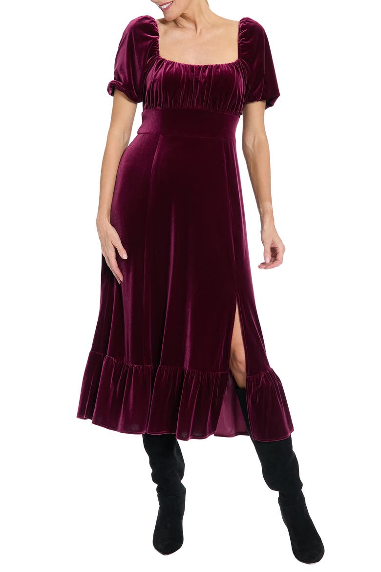 Square Neck Puff Sleeve Empire Waist Dress, Main, color, PORT