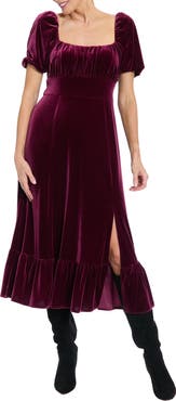 London Times Square Neck Puff Sleeve Empire Waist Dress